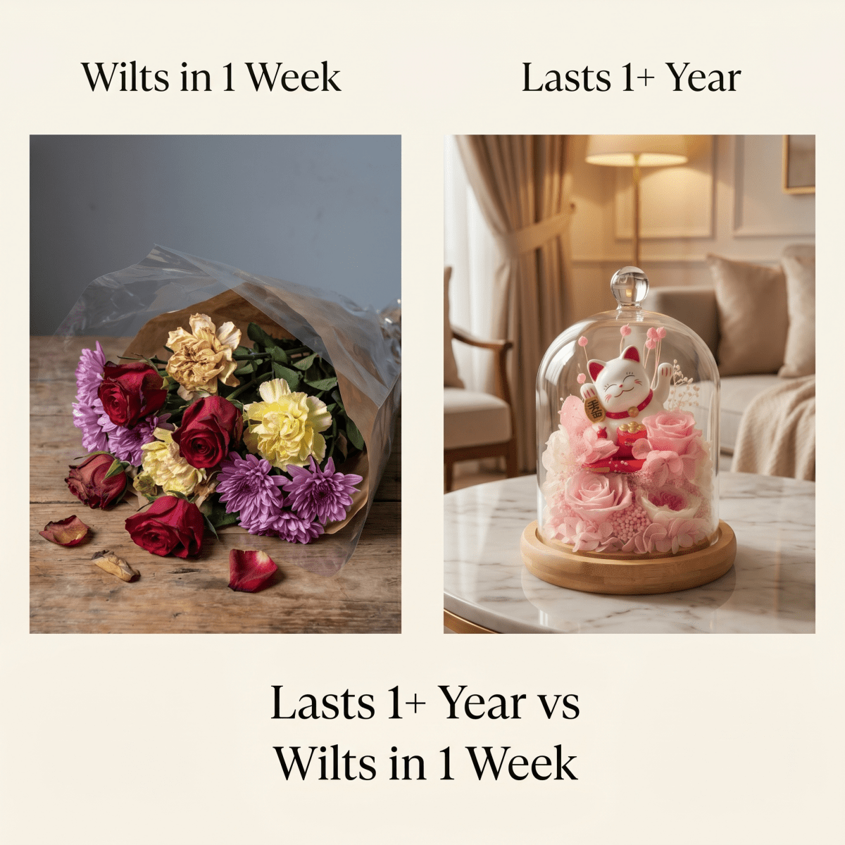 Maneki - Neko 招き猫 Bell Jar, Pink - Flowers - Preserved Flowers & Fresh Flower Florist Gift Store