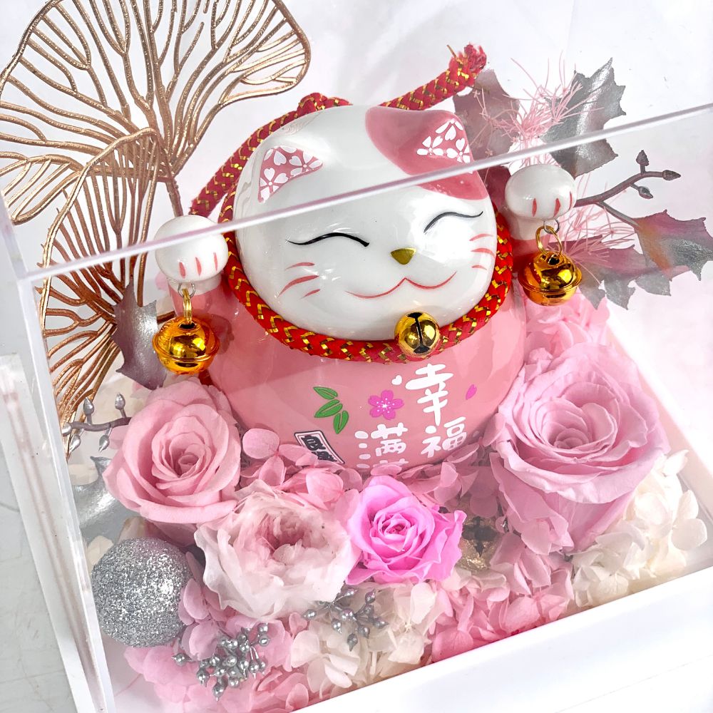 Maneki-Neko 招き猫 Flower Box, Pink (Happiness) - Flower - Preserved Flowers & Fresh Flower Florist Gift Store