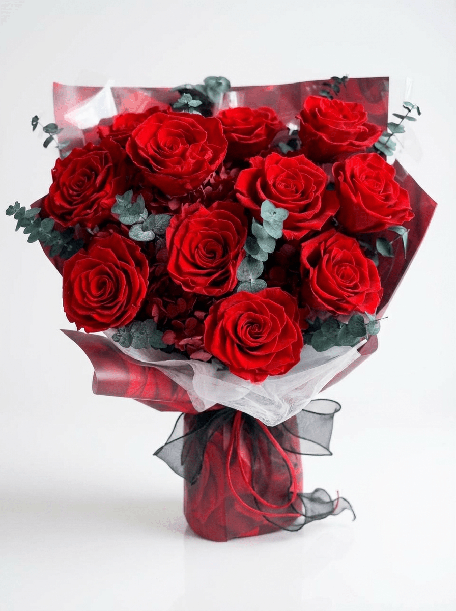 Hana (Rose) - Red Rose with Eucalyptus - Flowers - Grand - Preserved Flowers & Fresh Flower Florist Gift Store