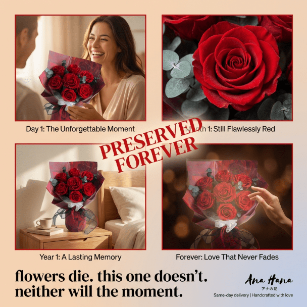 Hana (Rose) - Red Rose with Eucalyptus - Flowers - Original - Preserved Flowers & Fresh Flower Florist Gift Store