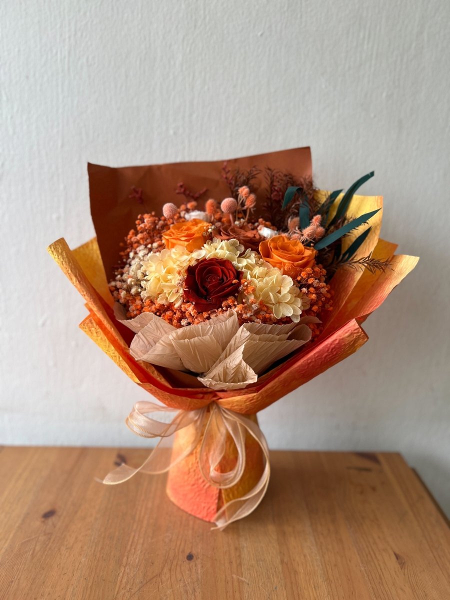 Kora - Valentine's Day Mixed Roses Preserved Bouquet - Flowers - orange - Preserved Flowers & Fresh Flower Florist Gift Store