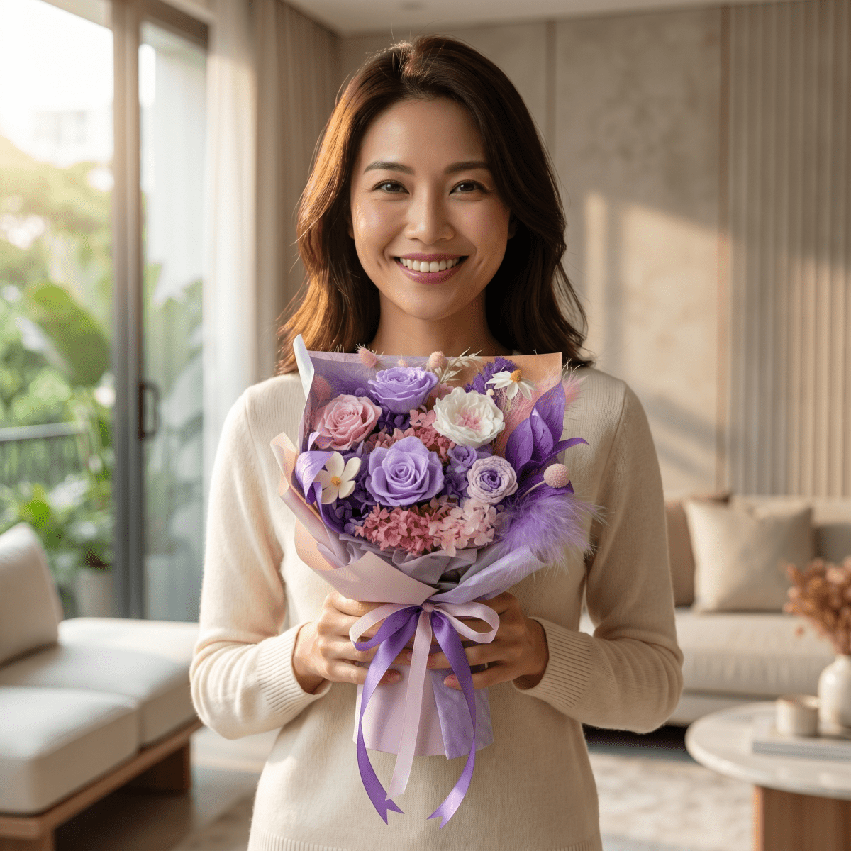 Yume (夢) - Pastel Preserved Flower Bouquet - Flowers - Purple - Preserved Flowers & Fresh Flower Florist Gift Store