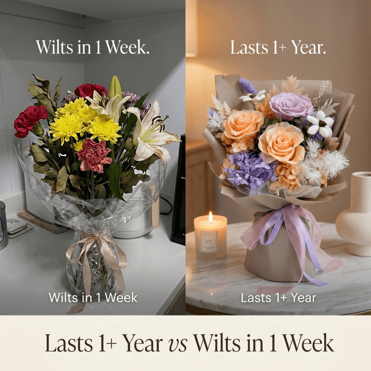 Yuna Preserved Flower Bouquet - Flowers - Blush - Preserved Flowers & Fresh Flower Florist Gift Store