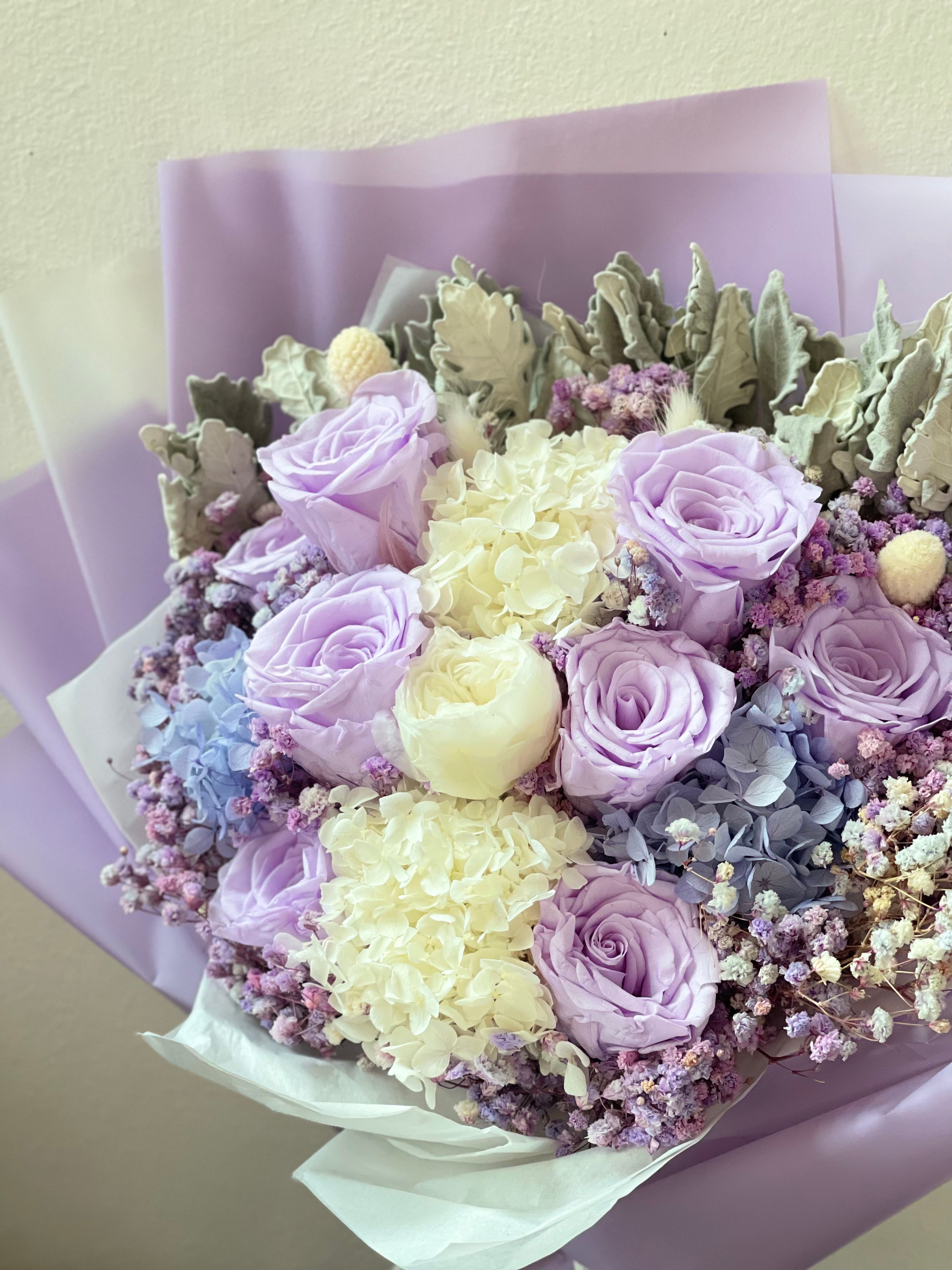 Periwinkle - Preserved Flower Bouquet - Flower - Upsize - Double - Preserved Flowers & Fresh Flower Florist Gift Store