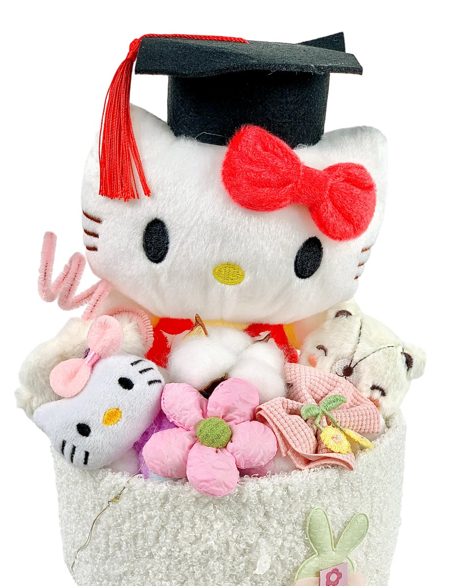 Graduation Fluffy Soft Toy Knit Bouquet - Flowers - Hello Kitty - Preserved Flowers & Fresh Flower Florist Gift Store