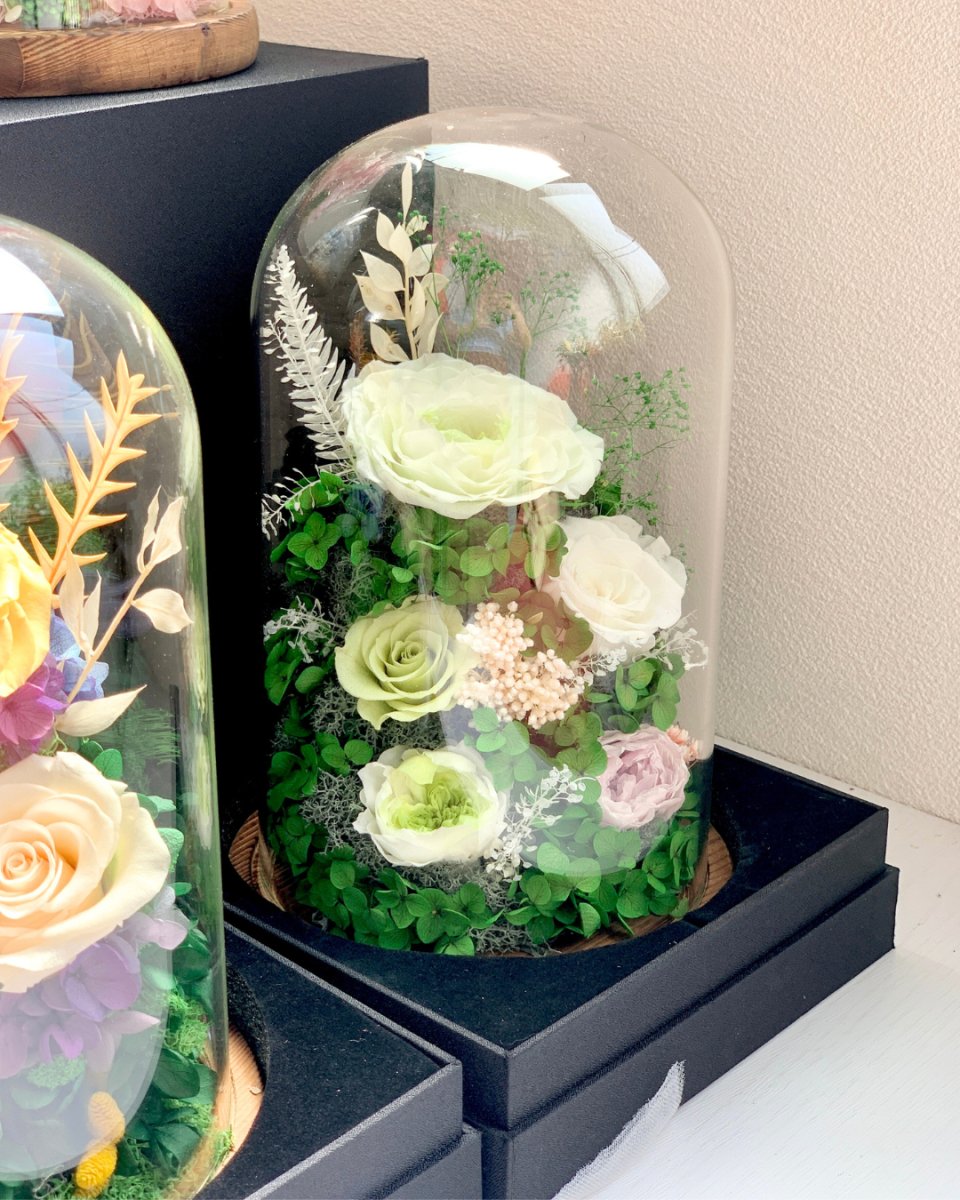 Hazel Roses (large dome with gift box) - Flower - Amber Yellow - Preserved Flowers & Fresh Flower Florist Gift Store