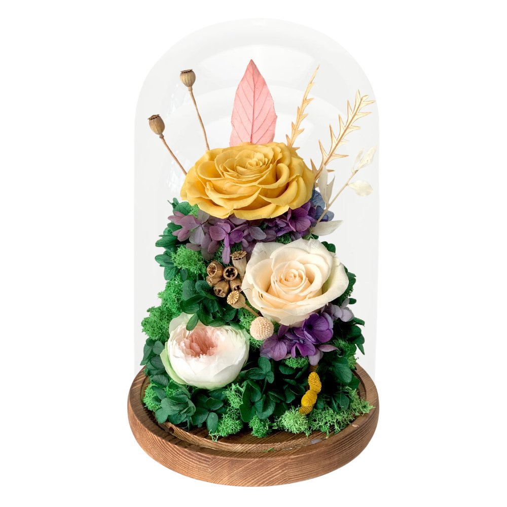 Hazel Roses (large dome with gift box) - Flower - Amber Yellow - Preserved Flowers & Fresh Flower Florist Gift Store