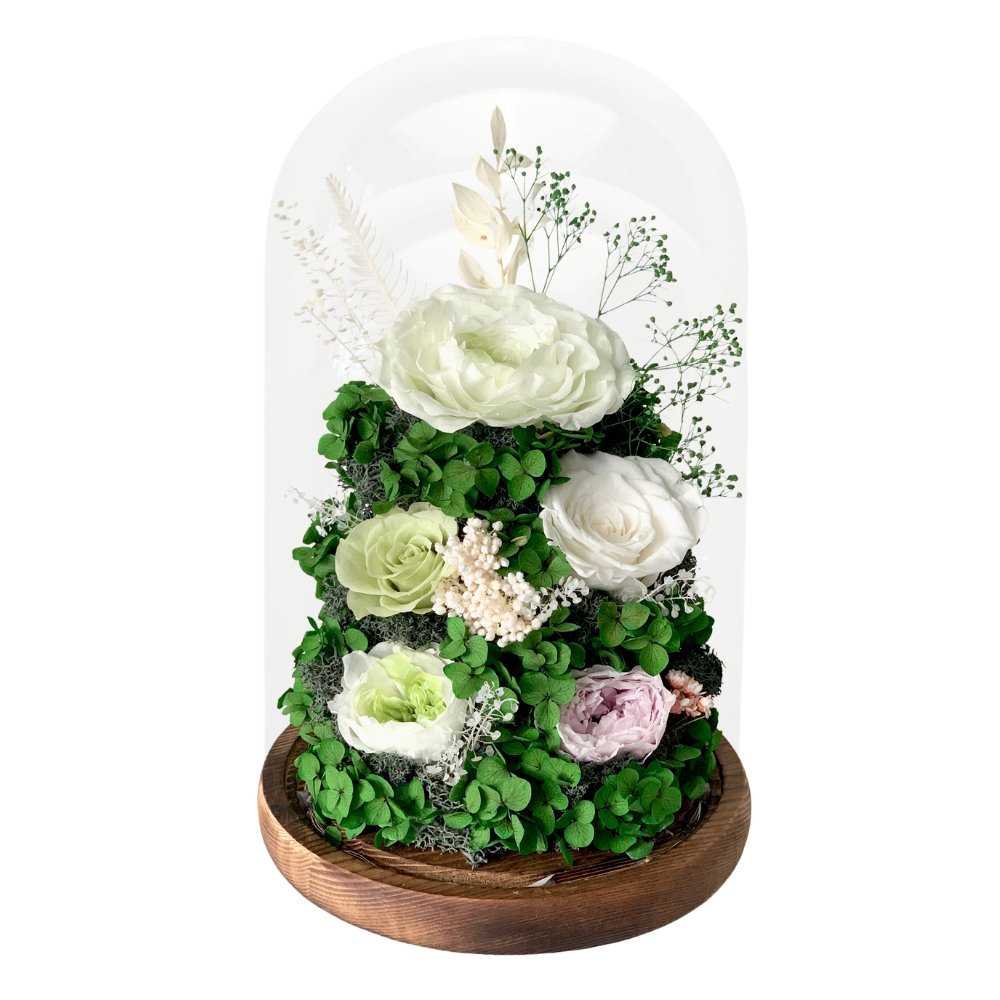 Hazel Roses (large dome with gift box) - Flower - Viridian Green - Preserved Flowers & Fresh Flower Florist Gift Store